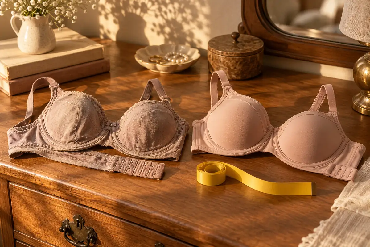 An old faded bra next to a new one in the same style